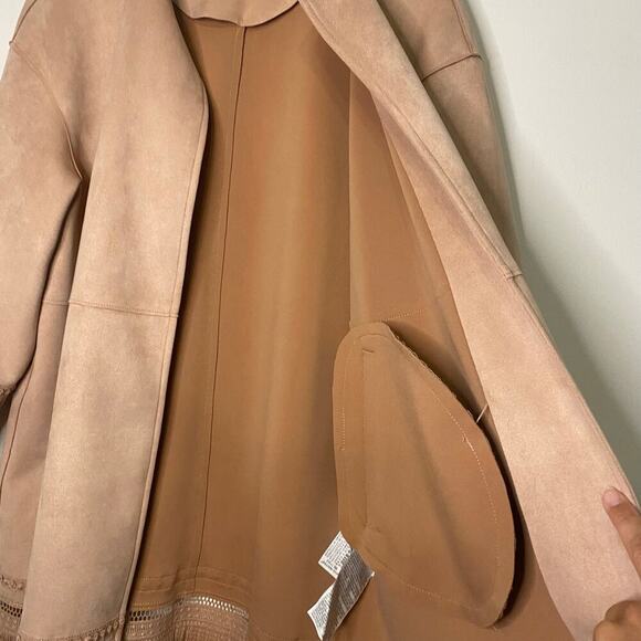 Zara Faux Suede Blush Pink Open Sweater Jacket Western Boho Fringe Size Small - Picture 8 of 16